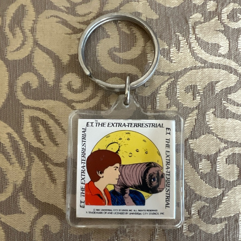 Vintage 1982 E.T. Extra Terrestrial Movie Keychain Key Ring Acrylic